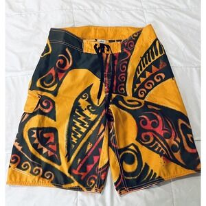 Rare Sample Quiksilver Swim Trunks Men's 32 Red Orange Yellow Plaid Board Shorts